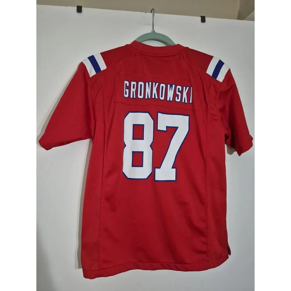 💥 Nike On Field Jersey L Kids Gronkowski New England Patriots #87 Red NFL D6